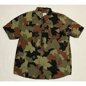 LRG Lifted Research Group Mens Size LARGE Short Sleeve Button Up Shirt Camo